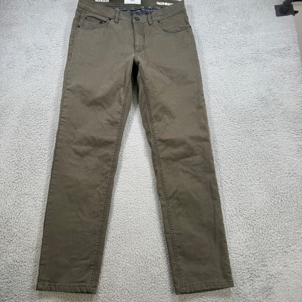 Brax Style Cooper Thermo Mens‎ Olive Green Cotton Blend Pants Size 32x31
